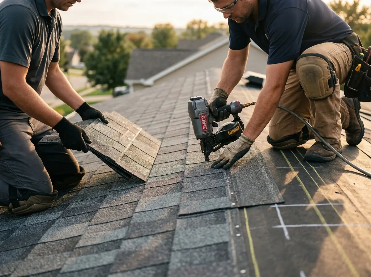 Professional roofer working on a residential roof in Orangetown
